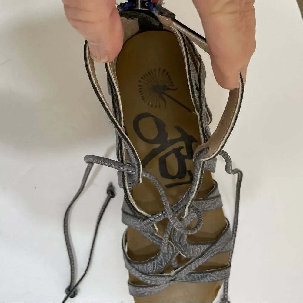 OTBT NOMADIC LEATHER WEDGE SANDALS IN‎ PEWTER GRAY